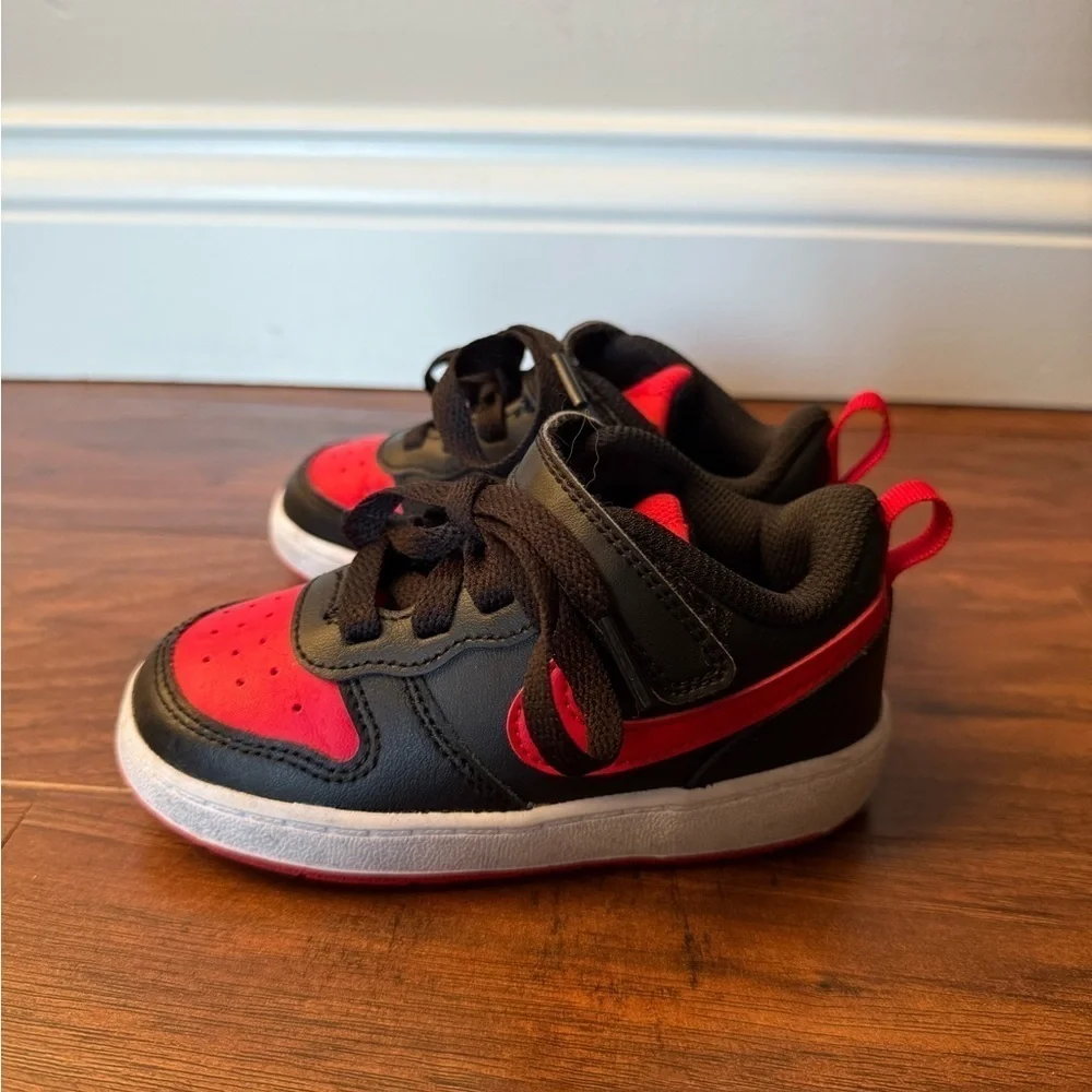 Kids Nike Court Borough Red and Black Sneakers-Size 8